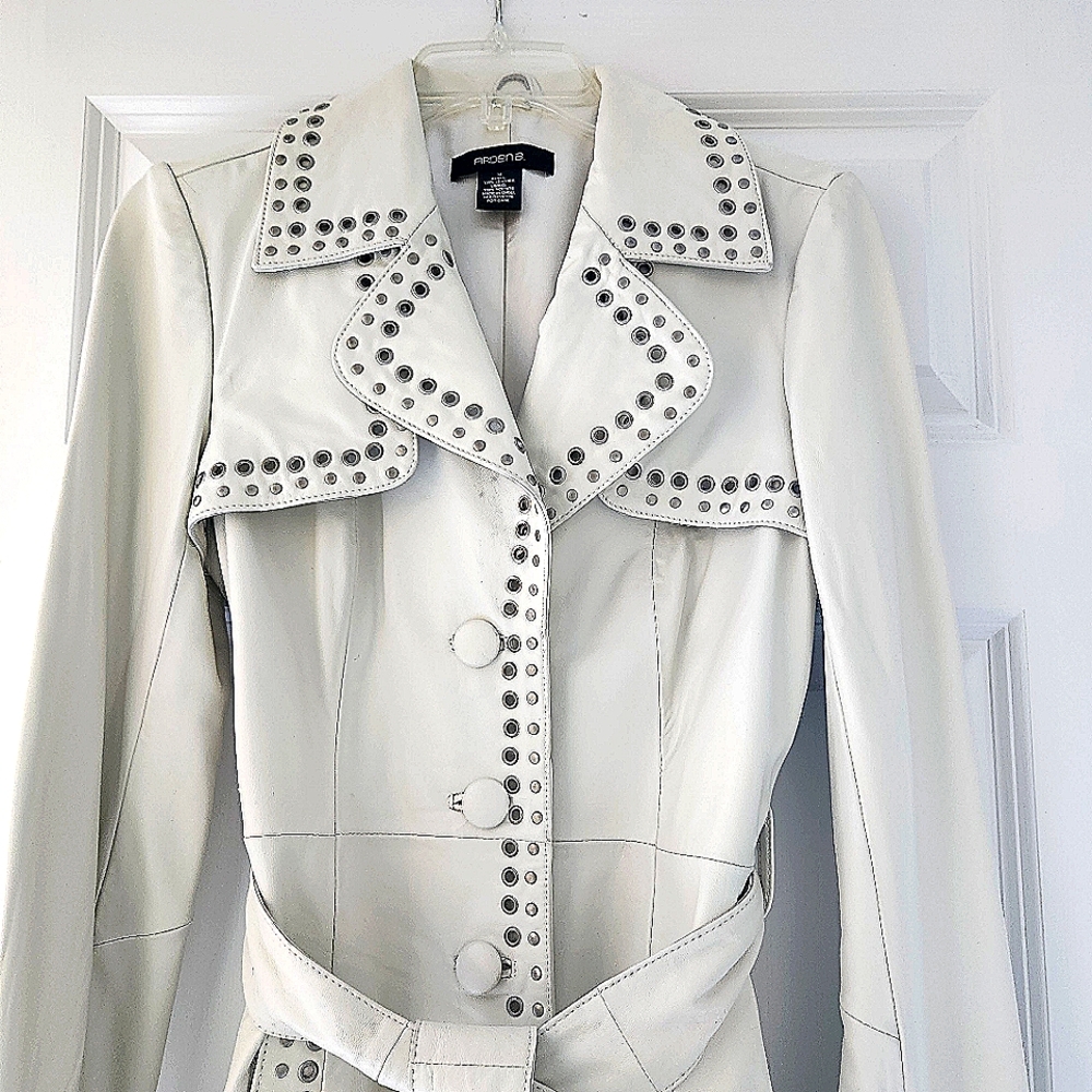 Vintage Leather Stud Embelished Full Length Coat